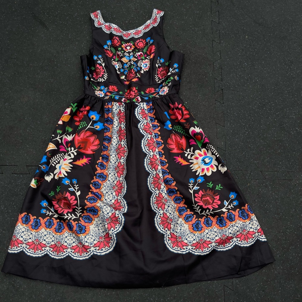 Anthropologie Champagne & Strawberry Black floral dress size M